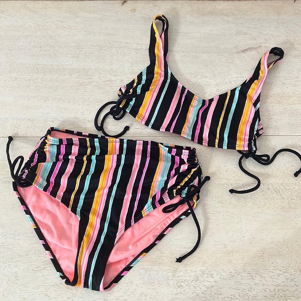 Multicolor High-Waisted Striped Bikini